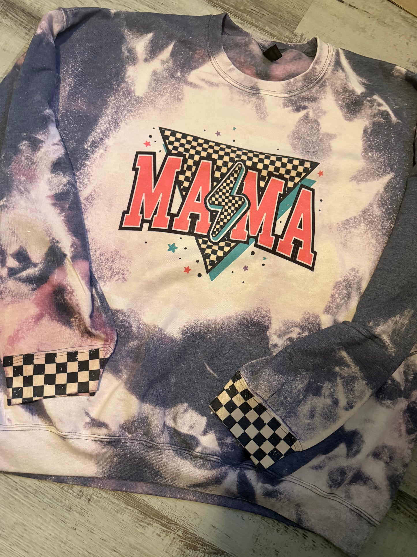 Bleached Mama checkered Crew